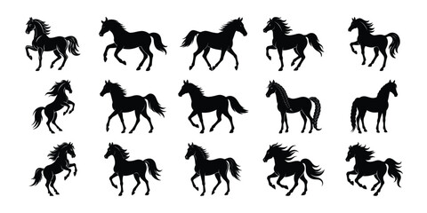 Horse silhouettes set, large pack of vector silhouette design with white background 