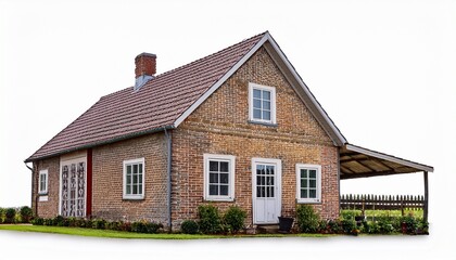small farm house isolated on white background