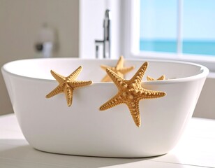 Plakat White bathtub with starfish