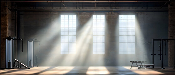 Industrial Gym Interior With Sunlight Beams