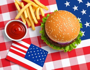 American burger and fries