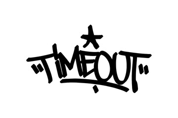 Graffiti tag “Timeout” in bold black lettering on transparent background. Urban sports vibe capturing intense basketball breaks. Perfect for streetwear, poster art, and dynamic design projects.