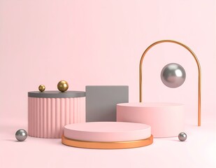 Pink, Gold, Gray Geometric Product Display with Balls