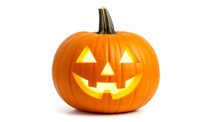 Glowing Jack O Lantern with Pumpkin Halloween Decoration, and Isolated on White Background.