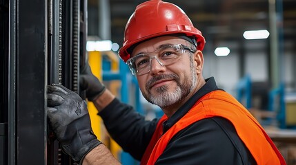 Experienced Forklift Operator Inspecting Machinery