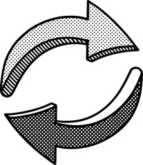 Recycling symbol with two curved arrows, sketch circular motion, sustainability, eco icon, environmental conservation