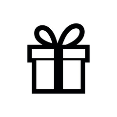 gift box vector illustration, A charming, simple black line icon of a gift box topped with a bow. This universally recognized symbol represents presents, surprises, celebrations, and special rewards