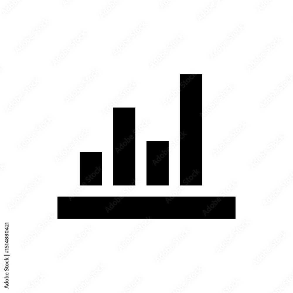 Poster business graph icon, bar graph, a bold, black icon of a bar graph or column chart on a baseline. thi