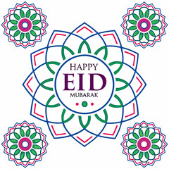 "Happy Eid Mubarak letters filled with vibrant Islamic geometric patterns in rich jewel tones, perfect for festive digital decor."