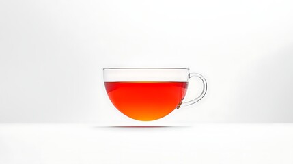 Glass Teacup with Red Tea, and White Background.