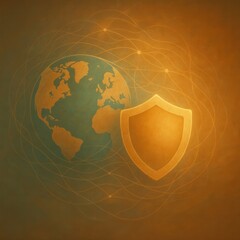 Warm Abstract Global Cybersecurity with Shield and Earth Illustration
