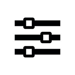 Horizontal Sliders / Adjusters, Three horizontal sliders with square handles, commonly used as a UI element for adjustments, controls, or filtering options