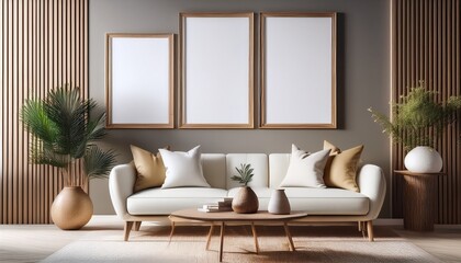 mockup wooden frames for wall decoration in a room with modern interior and luxury furniture