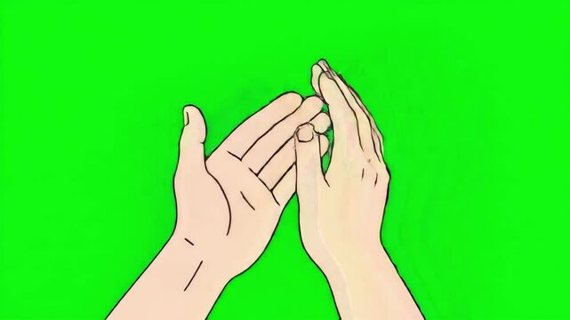 Animated Hands Clapping on Green Screen, Cartoon Style, Isolated Gesture.