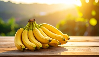 Hyper-Realistic Ripe Bananas on Rustic Wooden Table – Premium Food Imagery