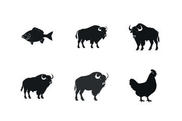 Obraz premium Silhouette set of farm animals and fish