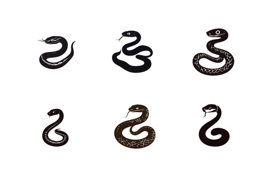 Six unique snake silhouettes for design