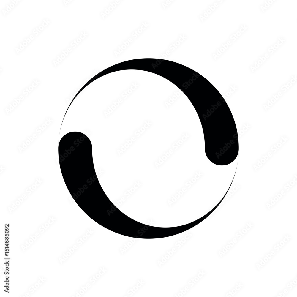 Poster vector illustration of yin-yang style circle, a black and white circle with two curved, interlocking
