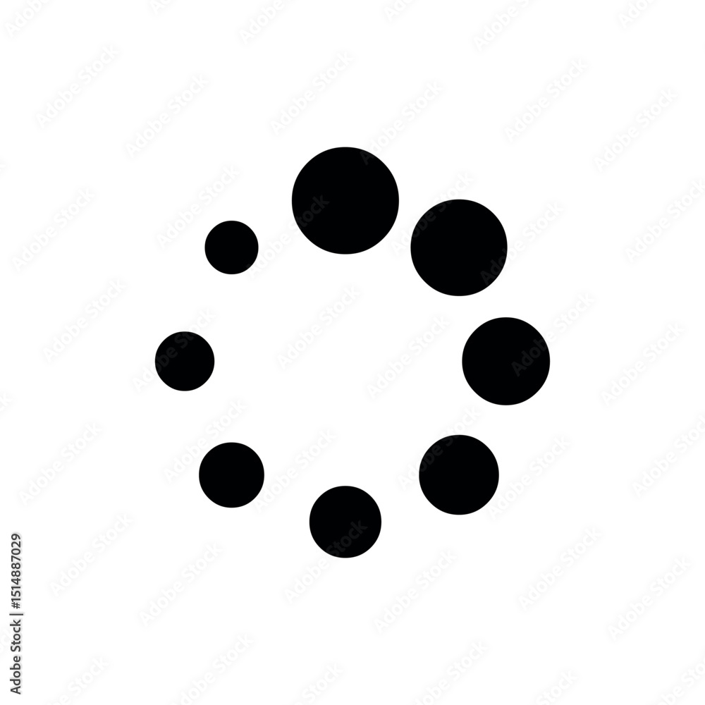 Poster black and white balls, (loading spinner - large dots, a circular arrangement of black dots of varyin
