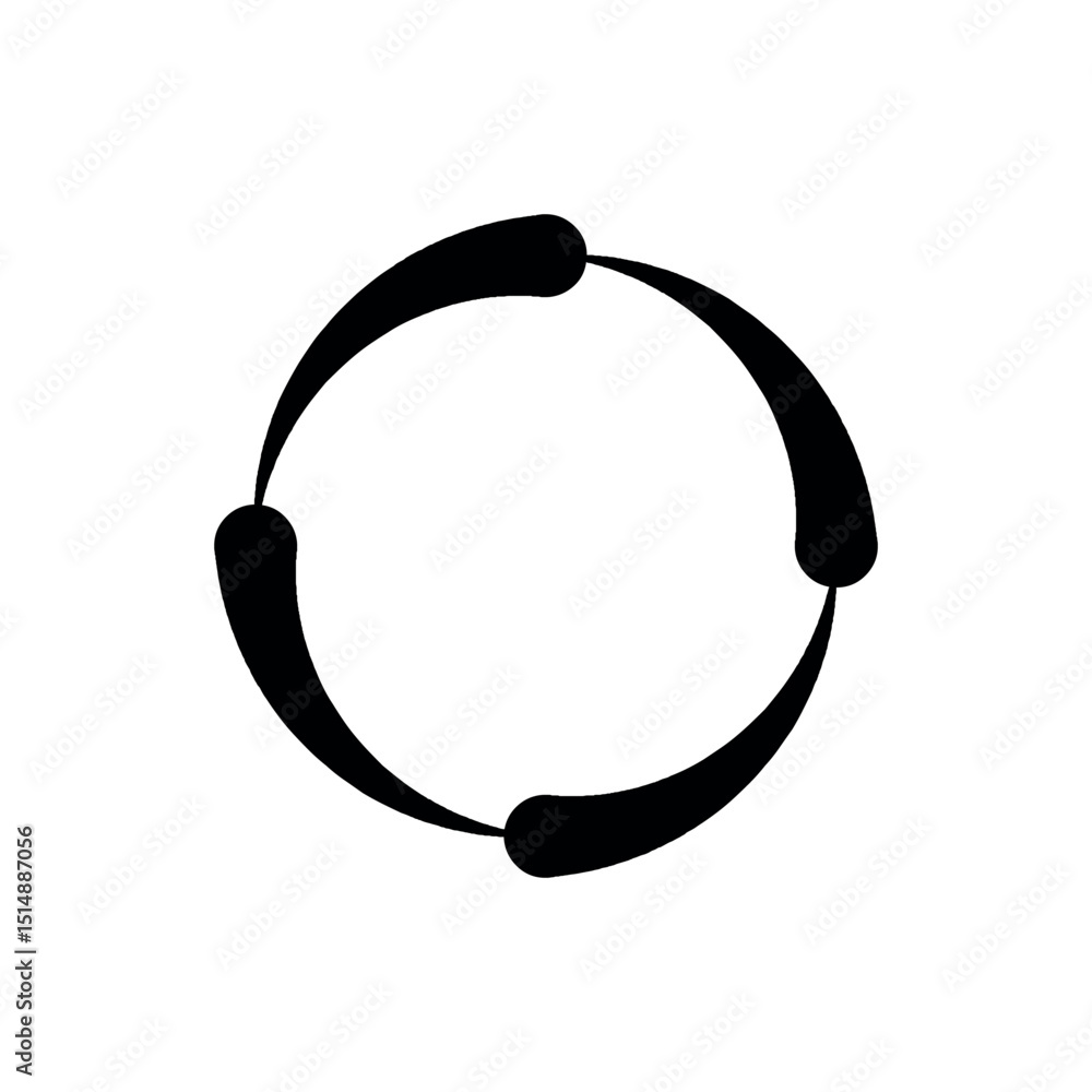 Poster circular petal / loop icon, a circular arrangement of four black, curved, petal-like shapes, suggest