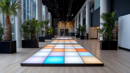 Modern Lobby with Illuminated Dance Floor Tiles