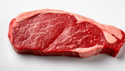 a highly detailed and realistic photograph of an untrimmed beef steak against a white background
