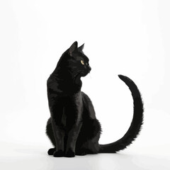 Black Cat Sitting on White Background