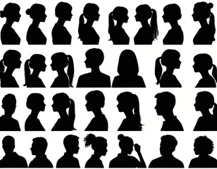 Collection Of Black And White Human Silhouettes In Profile View