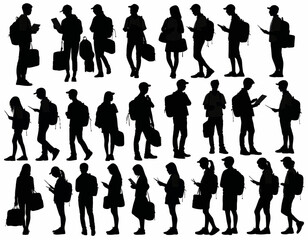 Obraz premium Collection Of Black Silhouettes Diverse People