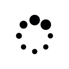 black and white circles, Loading Spinner, A circular arrangement of black dots that vary in size, depicting a loading spinner or an ongoing process indicato