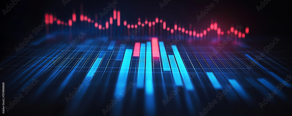 Poster digital music equalizer technology with sound wave lines in a colorful frequency graph design