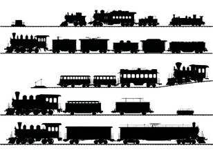 Obraz premium Collection of Vintage Train Silhouettes in Black and White