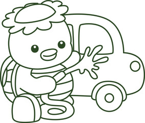 Lineart of Kawaii japanese mythology Kappa sticker cute.
Coloring book of Cute kappa mascot ghost japanese.