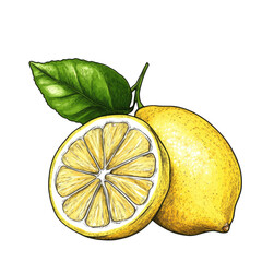 Zesty lemons fresh fruit with bright yellow hue  vibrant green leaf.