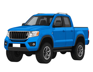 Vibrant blue pickup truck, rugged design, four-wheel drive