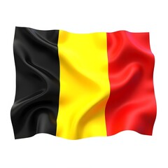 Obraz premium Photorealistic Belgium national flag isolated on white background. Vertical tricolor of black, yellow, and red. Studio image with fabric texture, centered and sharp.
