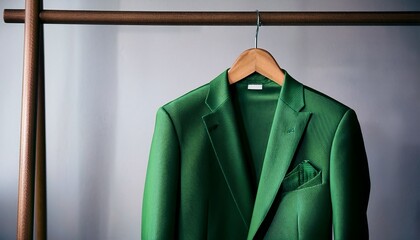 elegant green jacket on hanger