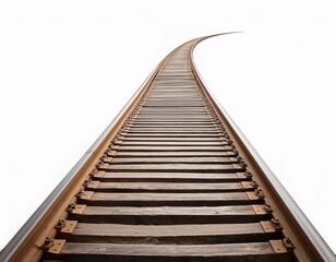 wooden railway track stretching into distance isolated white background