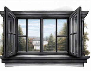 black horizontal window on transparent or white background