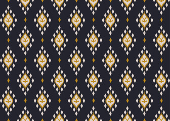 Ikat pattern on dark blue background.Beige and brown diamond pattern.Diamond shape.Geometric shape.Digital design.Ethnic.Illustration.Line.Vertical pattern Design for clothes.Dress