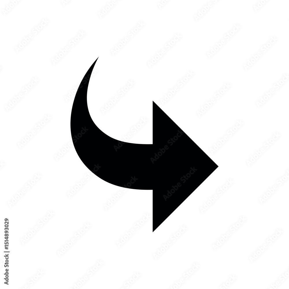 Poster vector arrow icon, curved right arrow, a sleek, black arrow with a sharp curve pointing right, often