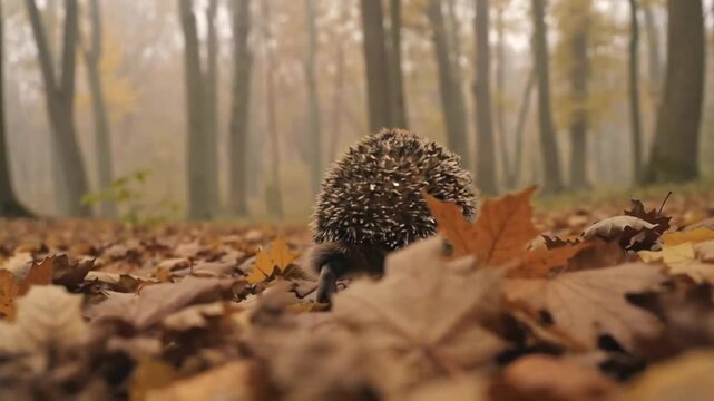 hedgehog in autumn forest
