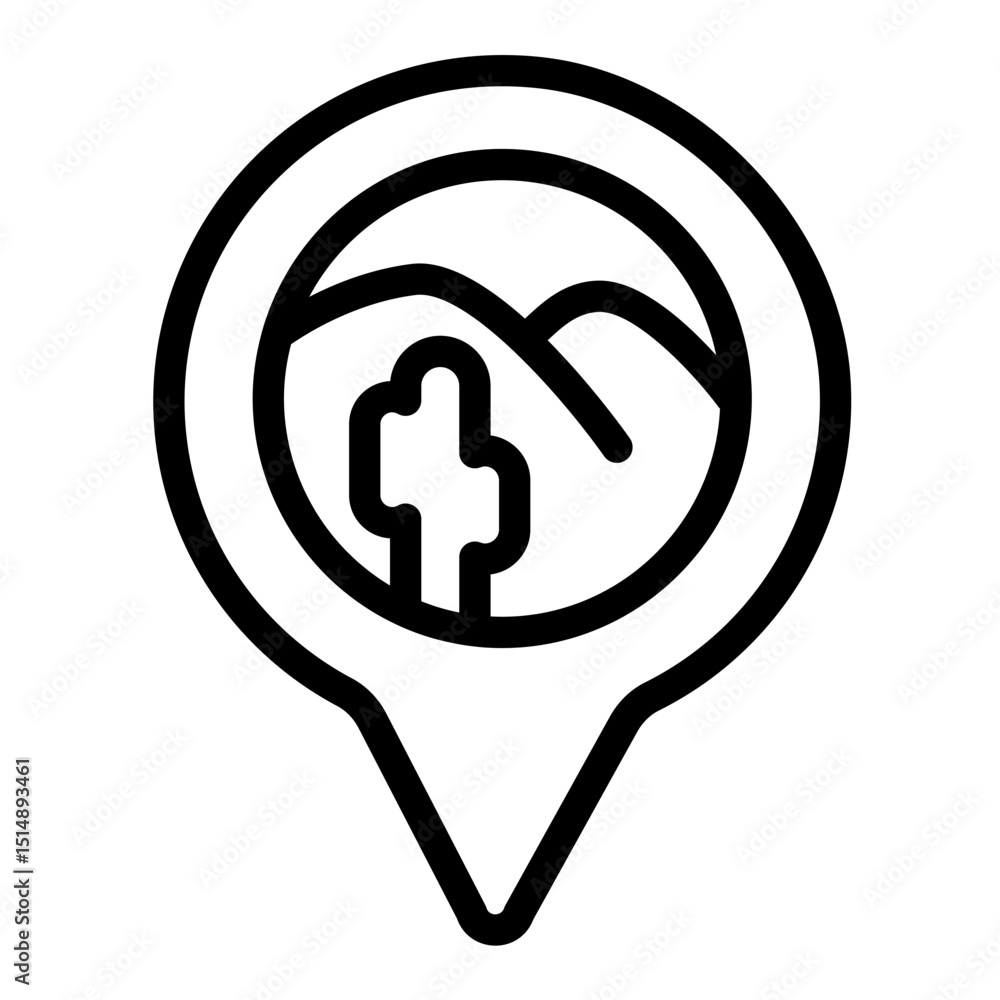 Poster desert location pointer line icon, wild desert concept. vector graphics. location pin with sand and 