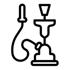 Hookah with hose and smoke pipe line icon, arabian desert concept. Vector graphics. Aroma coil hookah, smoking sign on white background, style mobile or design.