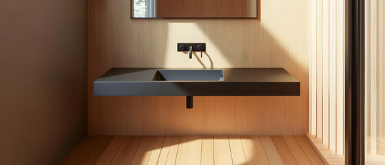 Fototapeta premium Modern Floating Sink In Wooden Bathroom