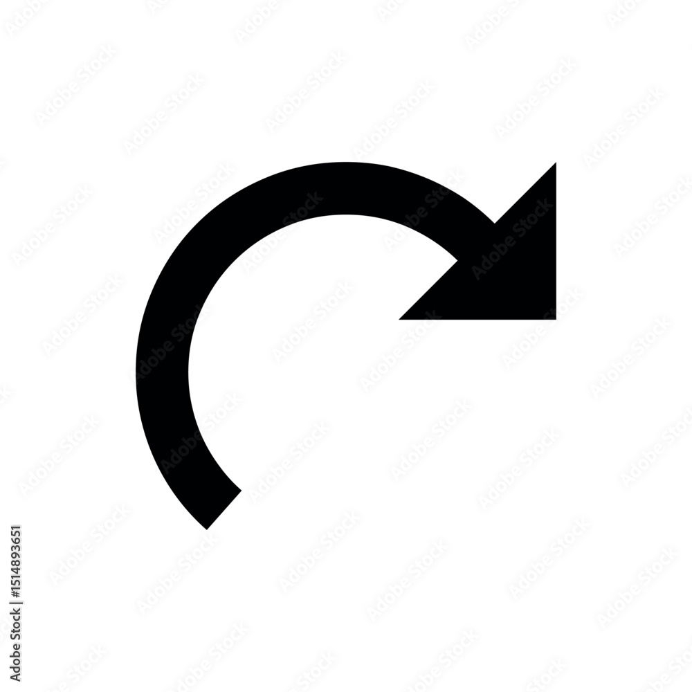 Poster vector illustration of an arrow, redo - curved right, a bold, black curved arrow pointing right, com