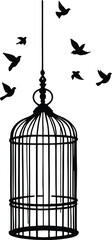 Open Birdcage with Birds Flying Free - Symbolic Vector Illustration of Freedom