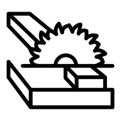 Circular saw with wooden plank line icon, forest industry concept. Vector graphics. Wood sawing equipment, carpentry sign on white background, style mobile or design.