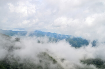 Mist in the valley during the Rain Season.Natural Rain Season landscape Northern Thailand.