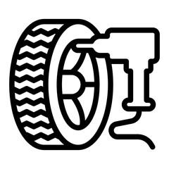 Electric screwdriver and car wheel line icon, tires fitting concept. Vector graphics. Changing wheels, car service sign on white background, style mobile or design. © iconqueen